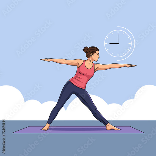 Practicing a balanced yoga pose for fitness and strength building during limited time.