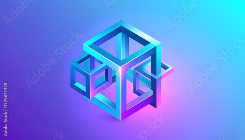 Abstract geometric shapes, vibrant colors, isometric perspective
