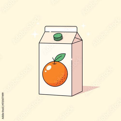A refreshing carton of orange juice featuring a vibrant orange and a green leaf.