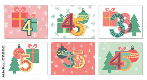 Celebrate the season with vibrant Christmas gift tags featuring festive numbers and playful holiday elements for a joyful countdown