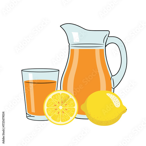 Refreshing citrus beverage served in a pitcher and glass with whole and sliced lemons.