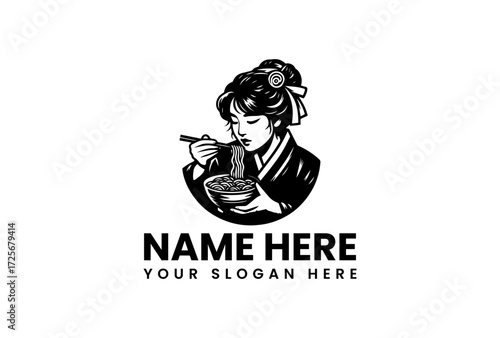 Elegant Asian Woman Enjoying a Delicious Noodle Dish.