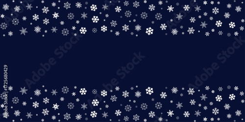 Navy blue background features a wide central band with a sprinkling of white snowflakes along the top and bottom edges, creating a festive winter border suitable for holiday and seasonal projects.