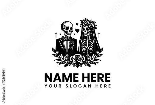 Elegant Skeleton Couple in Formal Wedding Attire.