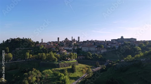 Wallpaper Mural Bergamo Città Alta drone video. Italy’s historic town with panoramic views, Italian culture, and medieval cityscape from above. 4K Torontodigital.ca