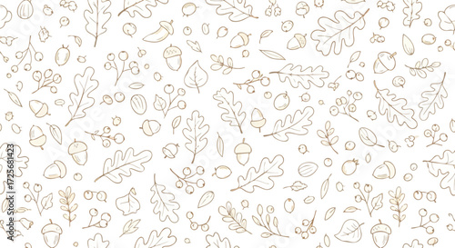 Charming autumn pattern with delicate oak leaves and acorns, perfect for seasonal designs and cozy decor projects