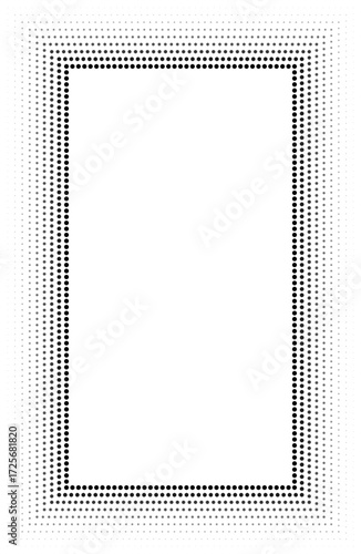 Vertical rectangle frame with dotted concentric lines of varying thickness, transitioning from thicker inner lines to thinner outer lines with a gradient effect from inside to outside.