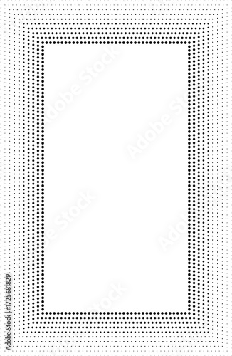 Vertical rectangle frame with dotted concentric lines of alternating thickness where the inner lines are thicker and the outer lines are thinner.