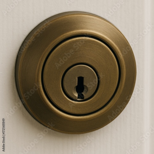 Closeup of Deadbolt Lock on Door Showing Keyhole