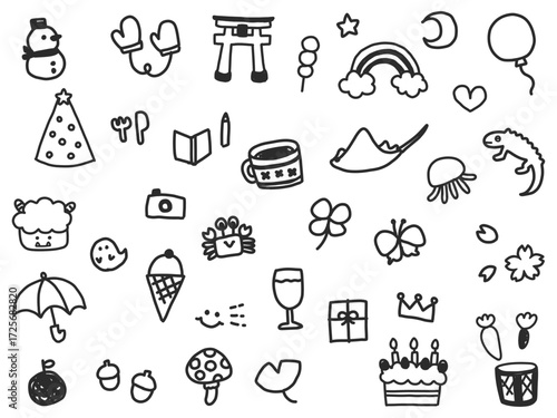 Cute hand-drawn seasonal material set