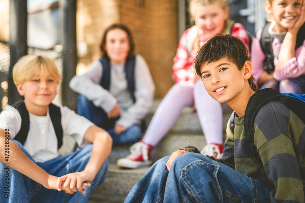 Fototapeta premium Group Of Young Children Hanging Out In Playground