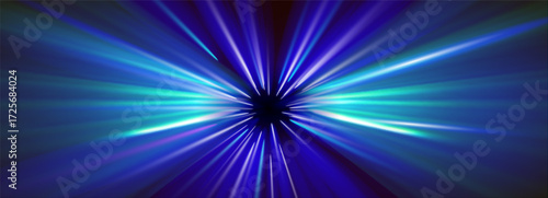 Hyperspace laser lightspeed effect with blue fiber flares and digital vector explosion. Futuristic quantum burst or radial galaxy pattern for technology backgrounds. Dynamic motion blur or infinity.