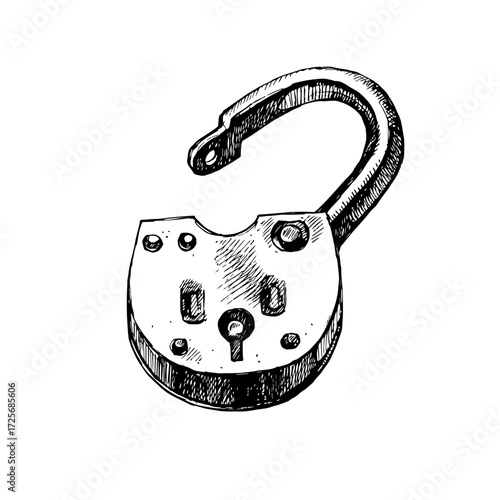 Hand drawn sketch vector vintage lock isolated illustration