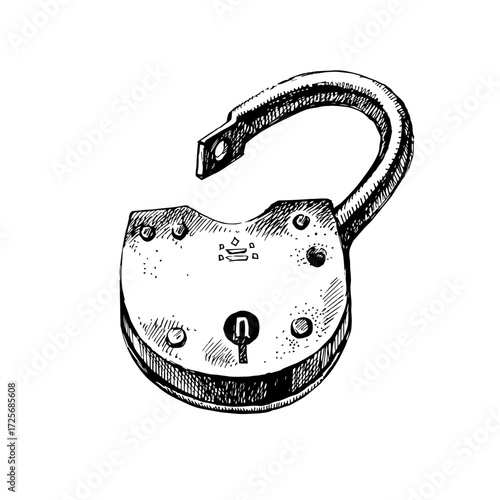 Hand drawn sketch vector vintage lock isolated illustration