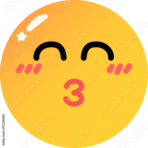 Cute emoji with yellow face, closed smiling eyes, and puckered lips giving kiss. cheeks are blushing, adding playful and affectionate expression