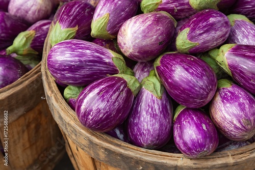 Wallpaper Mural Striped purple eggplants displaying fresh harvest in a basket Torontodigital.ca