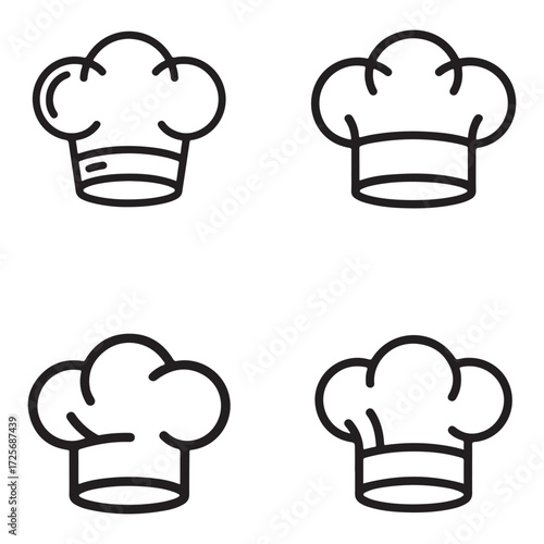 Collection of chef hat outline silhouettes isolated on white background