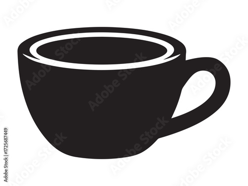 Black silhouette of a coffee cup with steam isolated on white background