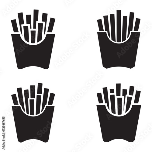 Collection of french fries silhouettes isolated on white background
