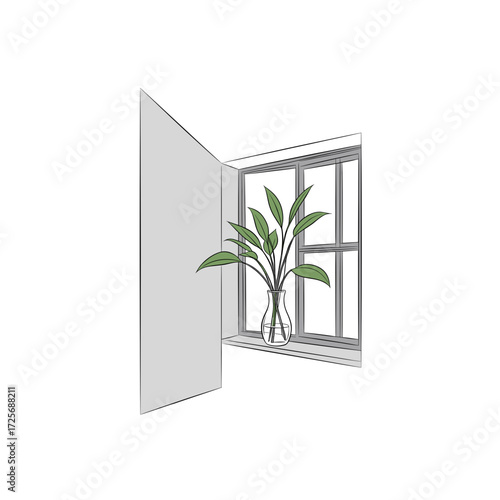 Potted houseplant sitting on a window sill with natural light