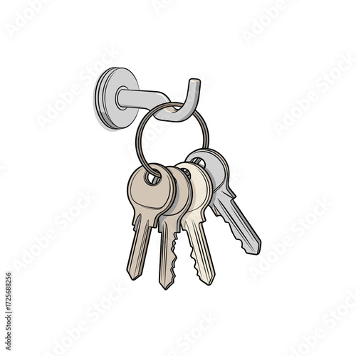 Bunch of house or car keys hanging on a metal hook