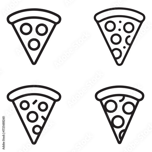 Outline of a single pizza slice with toppings isolated on a white background silhouette isolated on white background