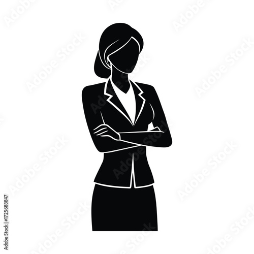 Silhouette of a confident businesswoman standing with arms crossed