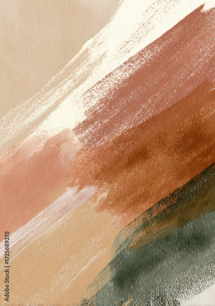 Fototapeta premium Abstract art with soft earthy colors and textured brush strokes creating a calming atmosphere in a modern space