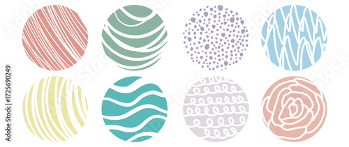 captivating round abstract black backgrounds for creative design and digital art cute doodle style on transparent background. Volume 8 : pastel tone colors.