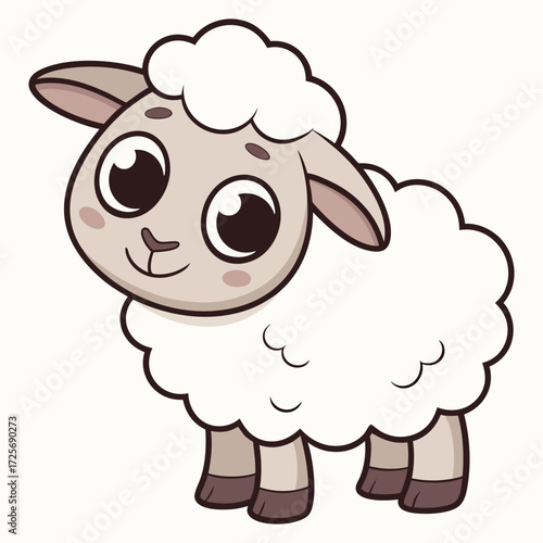 Happy cute cartoon sheep on white background