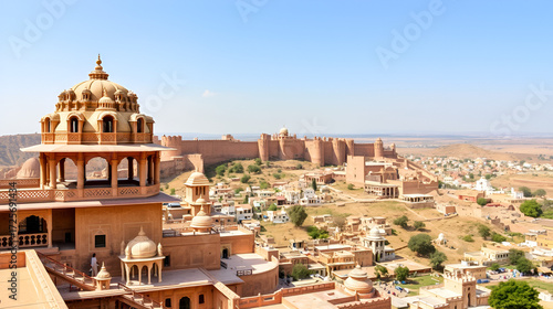 Views of Mehrangarh Fort, Jodhpur, Rajasthan from Jaswant Thada Palace. Its awe-inspiring architecture which portrays both valiance and grandiosity belonging to the Rathore family dynasty. Blue City.