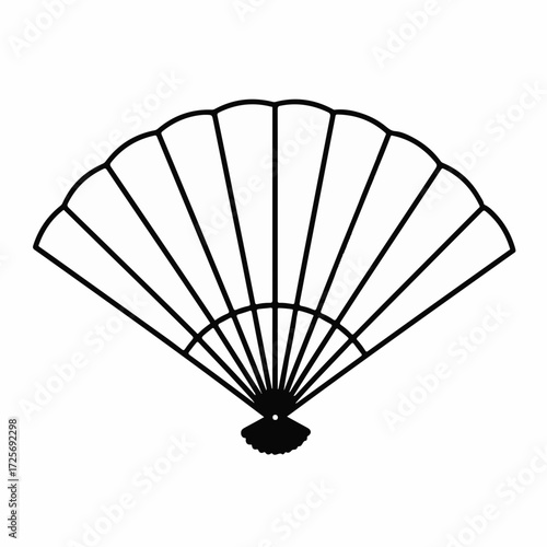 Elegant black and white outline of a traditional folding fan