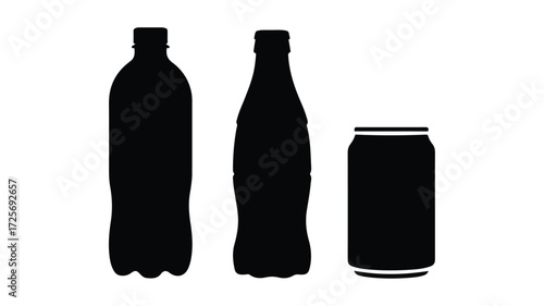 A black and white silhouette illustration of three beverage containers arranged horizontally.  (3)_traced