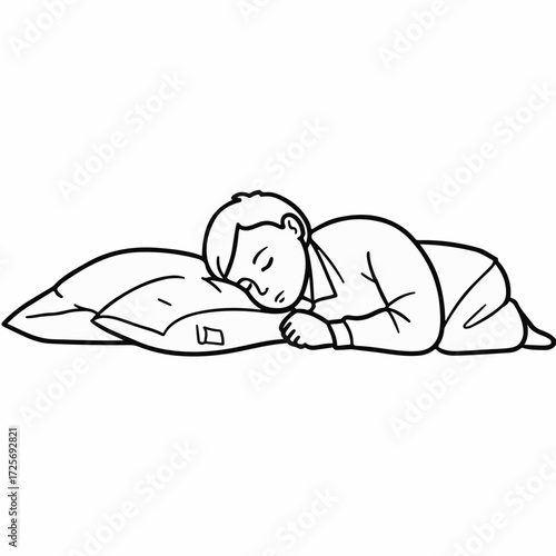 Peaceful child sleeping soundly on a soft pillow, embracing a moment of restful slumber.