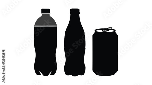 A black and white silhouette illustration of three beverage containers arranged horizontally.  (4)_traced