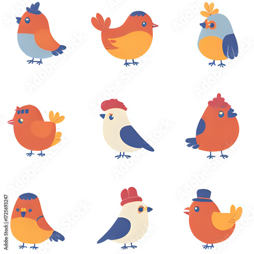 set of funny birds Vector renders