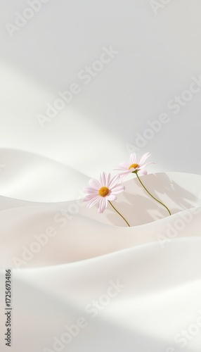 Elegant botanical arrangement showcasing delicate pink blooms against a backdrop of soft white drapery and subtle lighting.