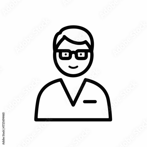 Friendly professional wearing glasses, depicted in a simple outline illustration.