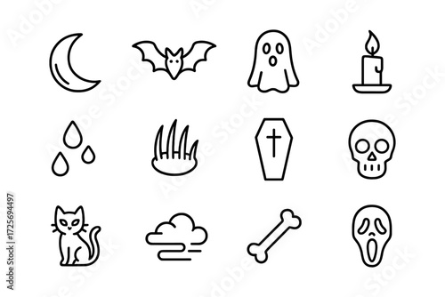 Simple halloween icons collection featuring ghosts, skulls, and more
