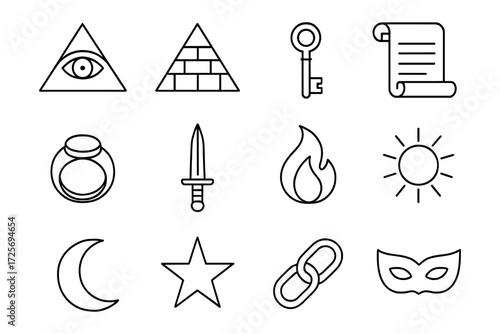 Mystic symbols collection: minimalist line art of iconic elements