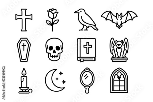 Minimalist halloween symbols: gothic collection of spooky icons
