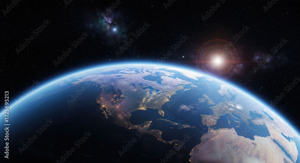 Obraz premium Earth from space at night, city lights visible