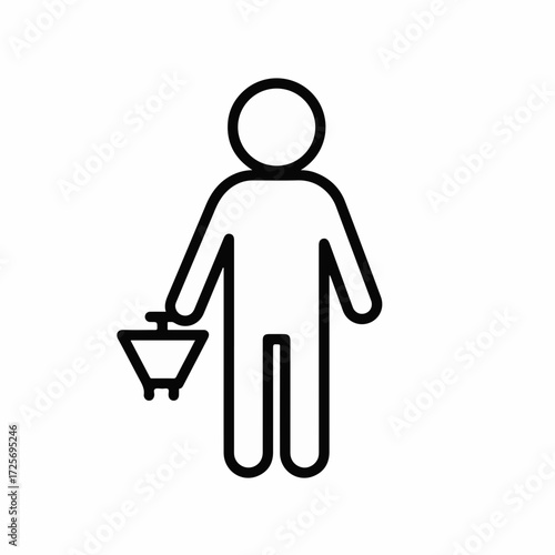 Simple illustration of a person carrying a shopping basket, symbolizing commerce and daily errands.