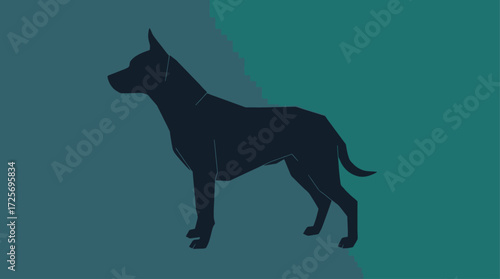 Silhouette of a dog standing, depicted against a gradient background of teal and blue hues.