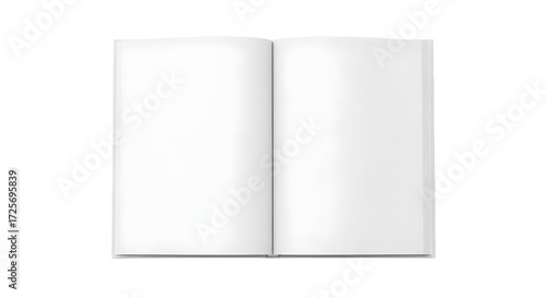 Blank open book or magazine spread with clean pages, isolated on a white background for use as a template or mockup with copy space