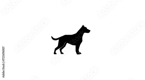 A sleek, black silhouette of a dog standing alertly.