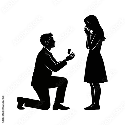 Man proposing to woman isolated on white background, symbol of love and romance, vector illustration
