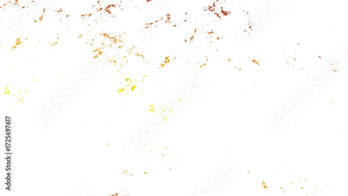 Gold splashes pattern with chips scuffs and ink spots isolated for design use. Distressed gold texture with cracks stains and grain overlay for graphic design. 