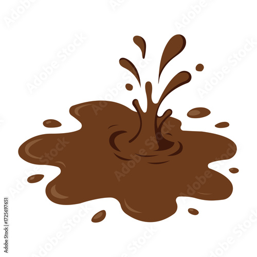 Cocoa splashes with blots.Chocolate liquid splashing with drops in a flat design.