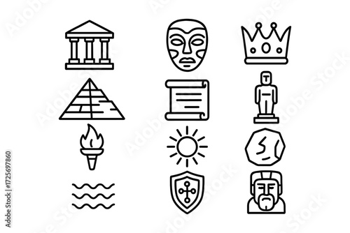 Ancient symbols collection: linear icons of history and culture